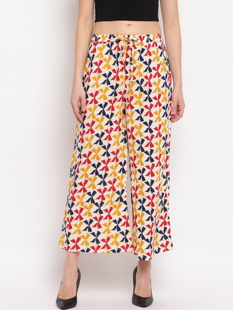 

Aawari Women Mustard Yellow & Navy Blue Regular Fit Printed Wide Leg Palazzos