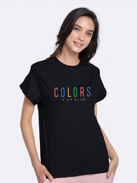 

Bewakoof Women Black Printed Round Neck T-shirt