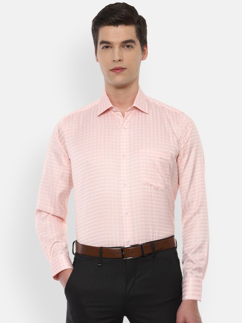 

Van Heusen Men Peach-Coloured Regular Fit Checked Casual Shirt