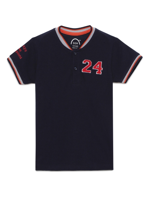 

ZION Boys Navy Blue Pure Cotton Solid Henley Neck T-shirt
