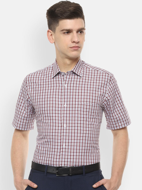 

Louis Philippe Men White & Maroon Checked Pure Cotton Slim Fit Formal Shirt