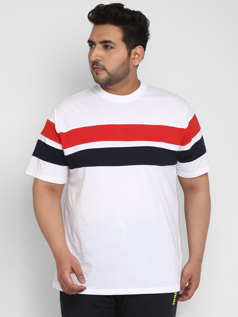 

Yuuki Men Plus Size White & Red Striped Round Neck T-shirt
