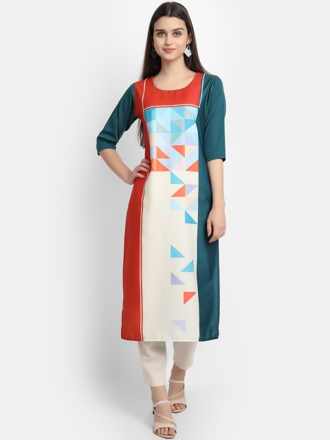 

Ethnic basket Women Green & Multicoloured Printed Straight Kurta
