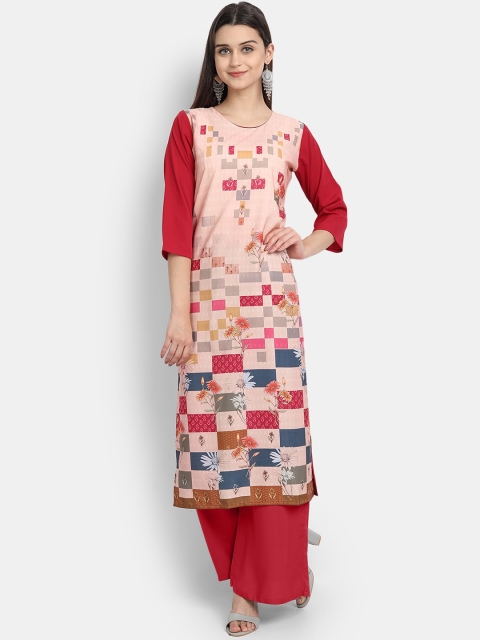 

Ethnic basket Women Pink & Red Geometric Printed Crepe Kurta