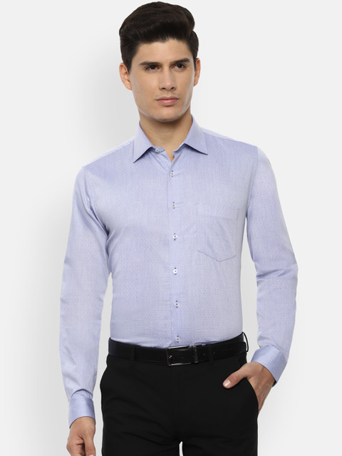 

Van Heusen Men Blue Pure Cotton Slim Fit Self-Design Formal Shirt