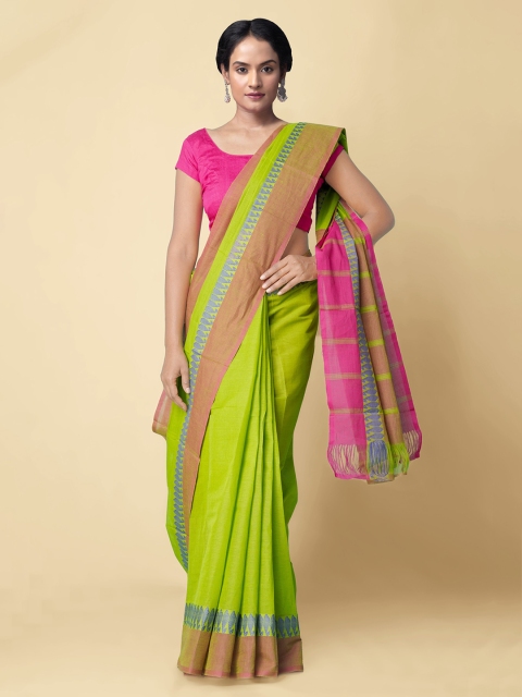 

Unnati Silks Green Pure Cotton Solid Mangalagiri Saree