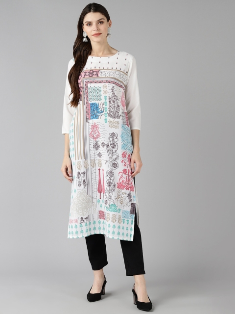 

AHIKA Women Off White Floral Printed Kurta
