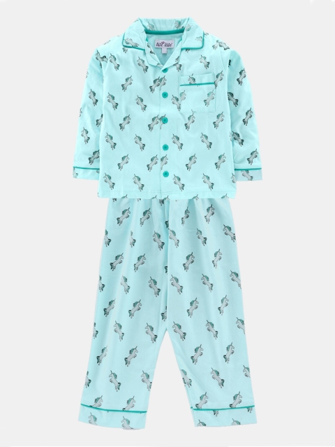 

Nite Flite Boys Sea Green & Grey Printed Pure Cotton Night suit