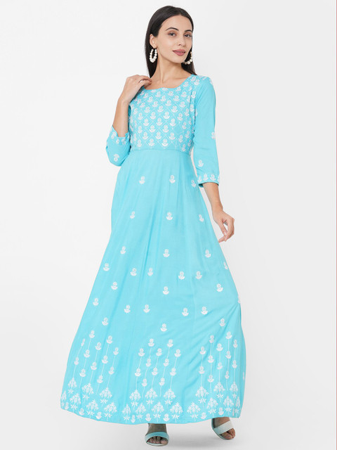 

FASHOR Blue Floral Embroidered Maxi Dress