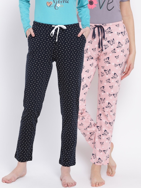 

Kanvin Women Pack of 2 Printed Cotton Lounge Pants, Pink
