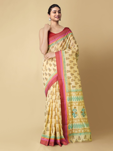 

Unnati Silks Yellow Woven Design Chanderi Saree