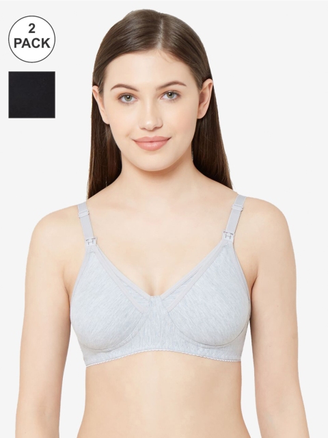 

Juliet Pack Of 2 Grey & Black Solid Non-Wired Non Padded Maternity Bra 32C