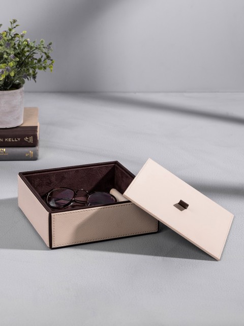 

Pure Home and Living Cream-coloured Solid Square Jewellery Box