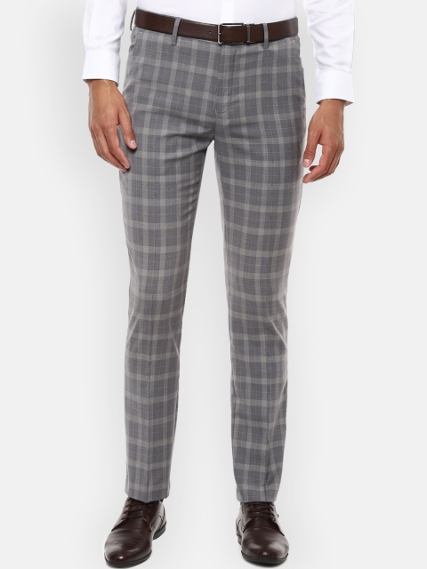 

Louis Philippe Men Grey Slim Fit Checked Formal Trousers