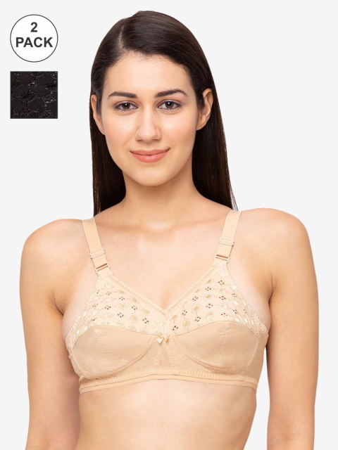 

Juliet Pack of 2 Nude-Coloured & Black Solid Non Padded Everyday Bra