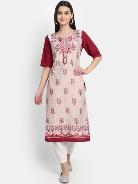 

Ethnic basket Women Beige & Maroon Ethnic Motifs Printed Crepe Kurta