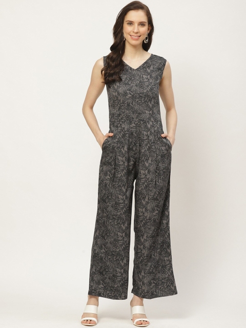 

Cottinfab Women Charcoal Grey & Black Printed Basic Jumpsuit