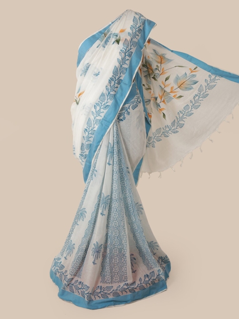 

Pothys White Printed Linen Blend Saree
