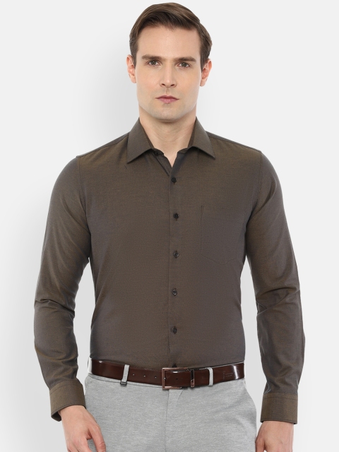 

Van Heusen Men Olive Brown Solid Pure Cotton Slim Fit Formal Shirt