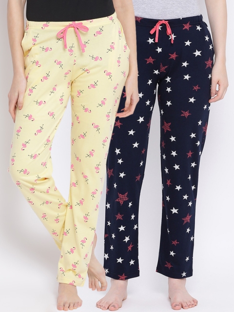 

Kanvin Women Pack Of 2 Printed Cotton Lounge Pants, Yellow