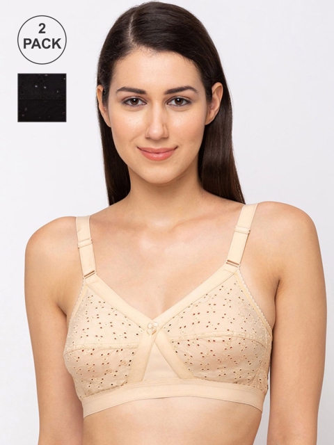

Juliet Nude-Coloured & Black Set of 2 Solid Non-Wired Non Padded Everyday Bra