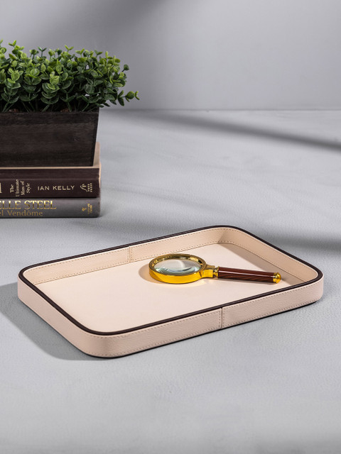 

Pure Home and Living Cream-Coloured & Brown Solid Rectangular Organiser Tray