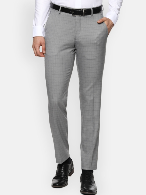 

Louis Philippe Men Grey Regular Fit Checked Formal Trousers