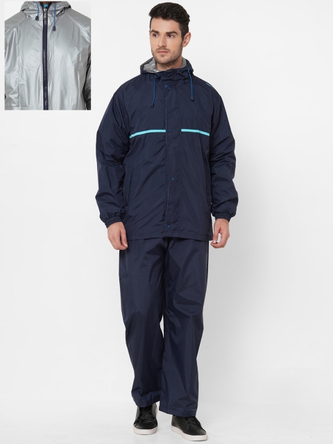 

Zeel Men Navy-Blue & Grey Solid Hooded Reversible Rain Suit