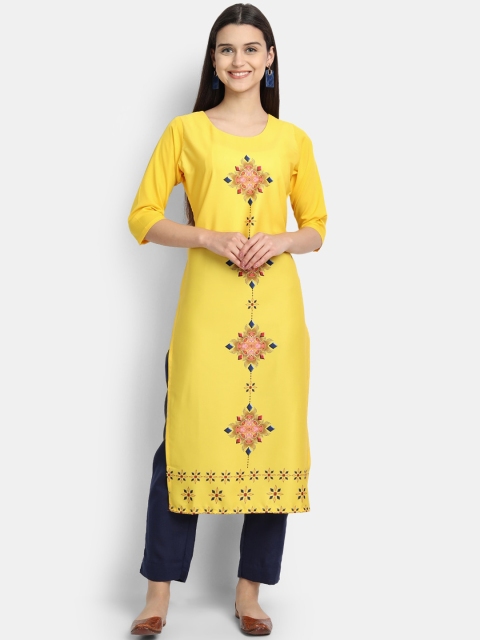 

Ethnic basket Women Yellow Floral Printed Crepe Kurta