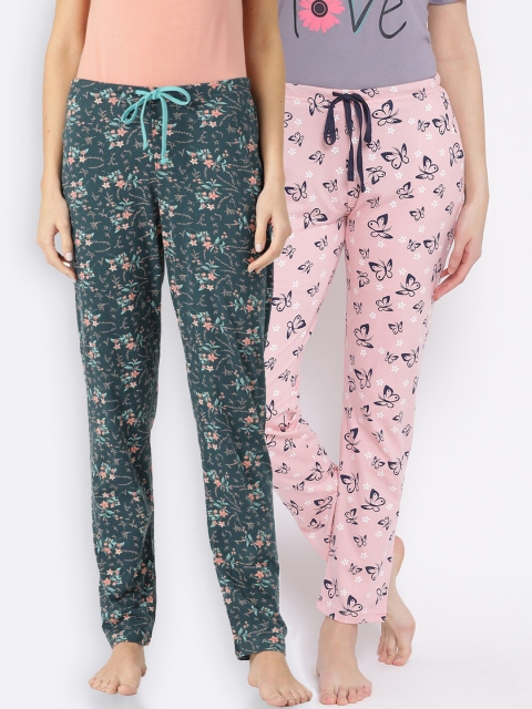 

Kanvin Women Pack Of 2 Printed Cotton Lounge Pants, Pink