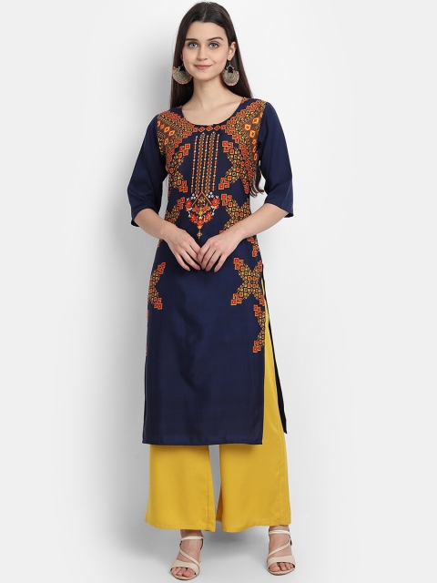 

Ethnic basket Women Blue Ethnic Motifs Printed Crepe Kurta