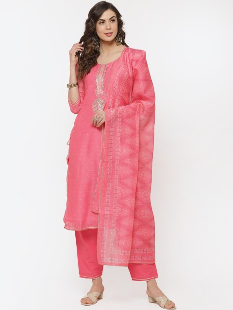

Biba Pink & Gold-Toned Cotton Blend Unstitched Dress Material