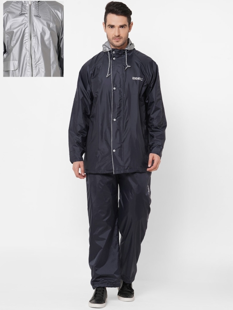 

Zeel Men Navy-Blue & Grey Solid Hooded Reversible Rain Suit