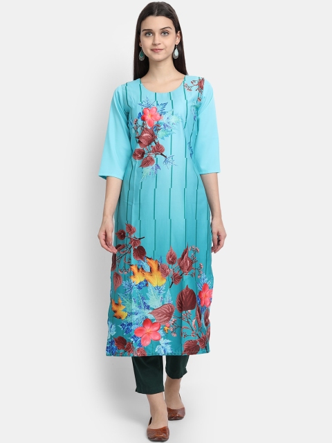

Ethnic basket Women Blue Floral Printed Straight Kurta