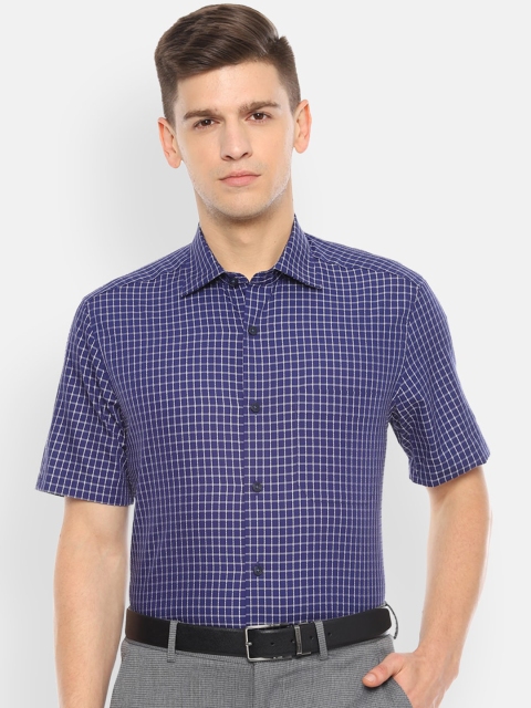 

Louis Philippe Men Navy Blue & Grey Checked Pure Cotton Classic Fit Formal Shirt