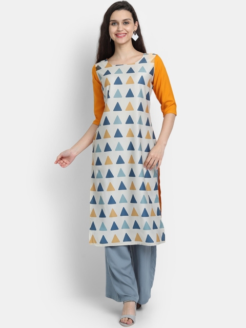

Ethnic basket Women Multicoloured Geometric Printed Thread Work Crepe Kurta, Multi