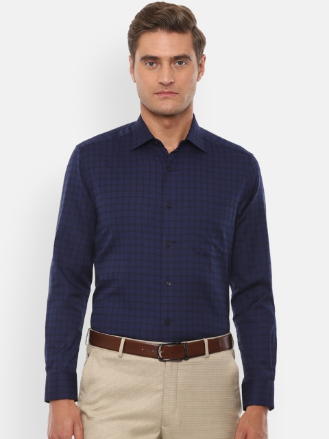 

Louis Philippe Men Navy Blue Regular Fit Checked Casual Shirt