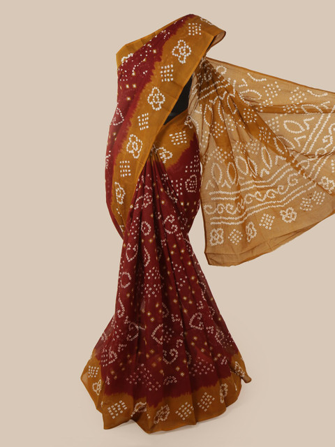 

Pothys Maroon & Olive Green Cotton Blend Printed Saree