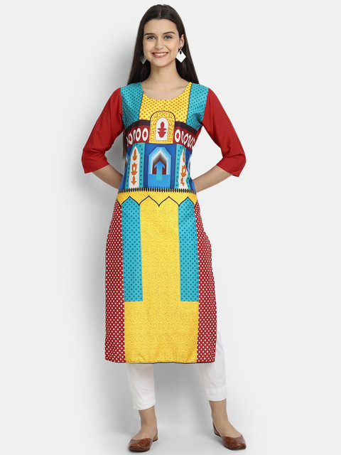 

Ethnic basket Women Yellow & Blue Ethnic Motifs Printed Crepe Kurta