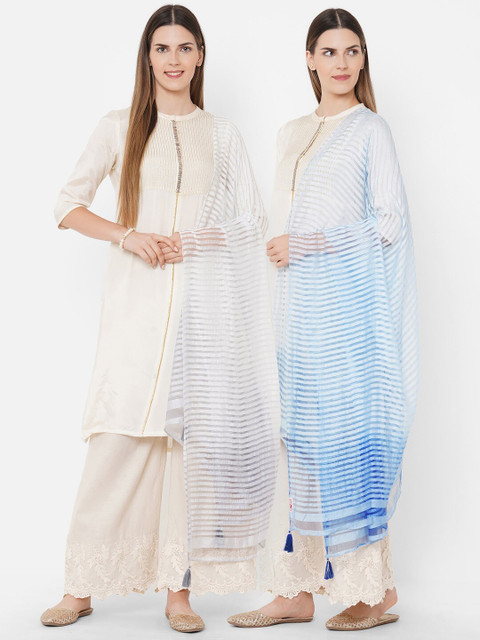 

Get Wrapped Combo Pack of 2 Textured Shaded Multicolor Dupatta with Tassels, Blue