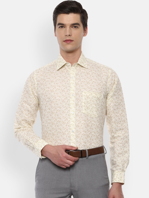 

Van Heusen Men Cream-Coloured Ethnic Printed Cotton Linen Regular Fit Formal Shirt