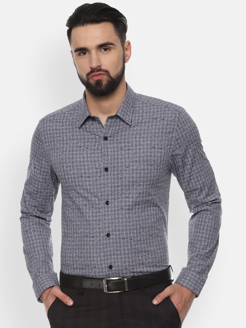

Louis Philippe Men Grey Slim Fit Checked Pure Cotton Casual Shirt