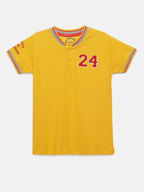 

ZION Boys Yellow Pure Cotton Solid Henley Neck T-shirt