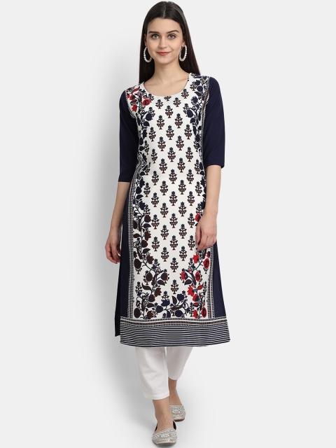 

Ethnic basket Women White Ethnic Motifs Printed Thread Work Crepe Kurta