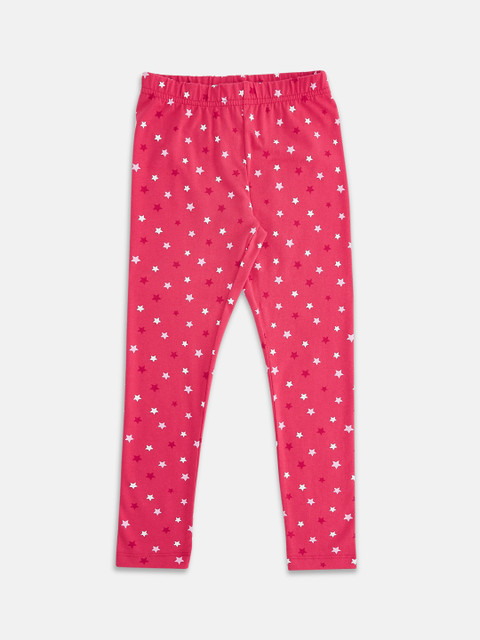 

Pantaloons Junior Girls Coral Pink & White Printed 100% Cotton Ankle-Length Leggings