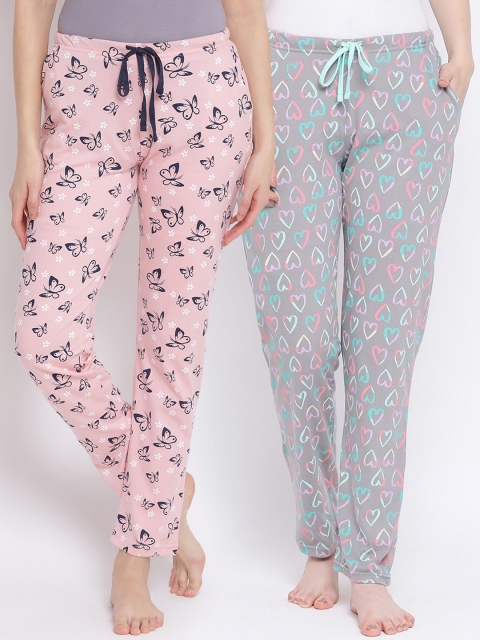 

Kanvin Women Pack of 2 Printed Cotton Lounge Pants, Pink