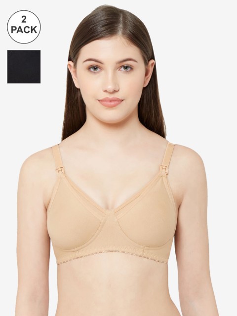 

Juliet Pack Of 2 Nude-Coloured & Black Solid Non-Wired Maternity Bras SKINBLACK-32D