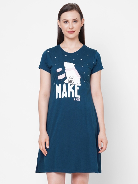 

Sweet Dreams Teal Blue & White Printed Nightdress