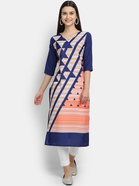 

Ethnic basket Women Blue Geometric Printed Straight Kurta