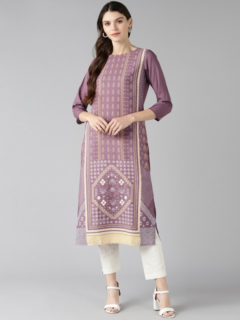 

AHIKA Women Mauve Geometric Printed Kurta